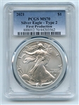 2021 $1 American Silver Eagle 1oz Type 2 First Production PCGS MS70