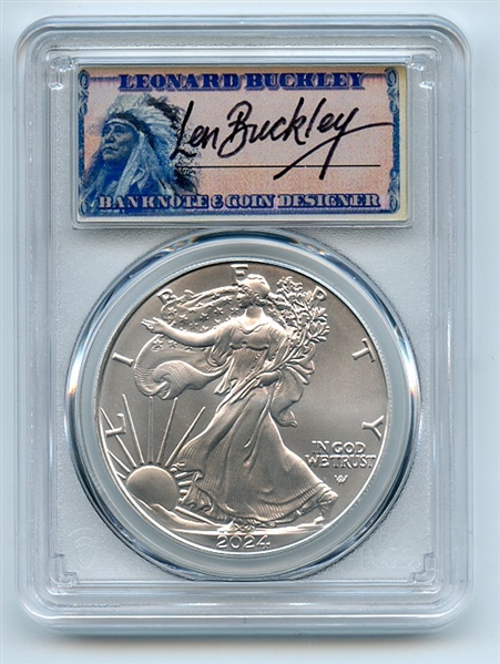 2024 $1 American Silver Eagle 1oz PCGS MS70 FS 1 of 500 Leonard Buckley