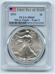 2021 $1 American Silver Eagle 1oz T2 Type 2 PCGS MS69 FDOI