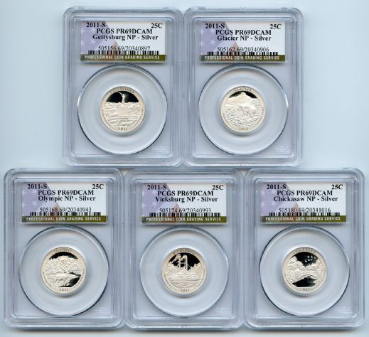 2011 S Silver National Parks Quarter Set PCGS PR69DCAM