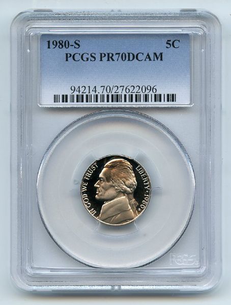 1980 S 5C Jefferson Nickel Proof PCGS PR70DCAM