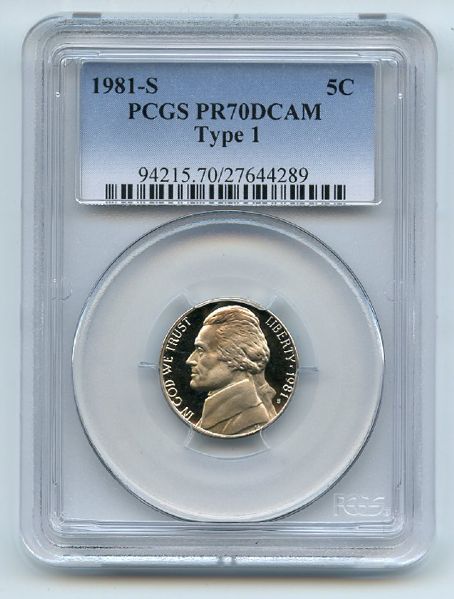 1981 S 5C Jefferson Nickel Proof PCGS PR70DCAM