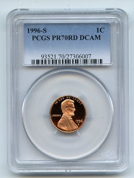 1996 S 1C Lincoln Cent Proof PCGS PR70DCAM