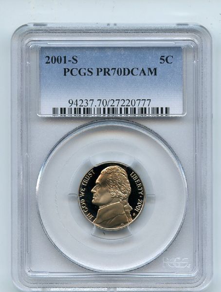 2001 S 5C Jefferson Nickel PCGS PR70DCAM