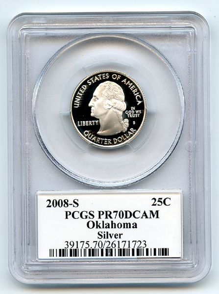 2008 S 25C Silver Oklahoma Quarter PCGS PR70DCAM