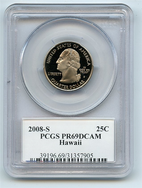 2008 S 25C Clad Hawaii Quarter PCGS PR69DCAM