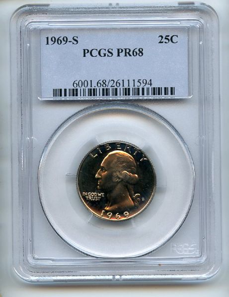 1969 S 25C Washington Quarter PCGS PR68