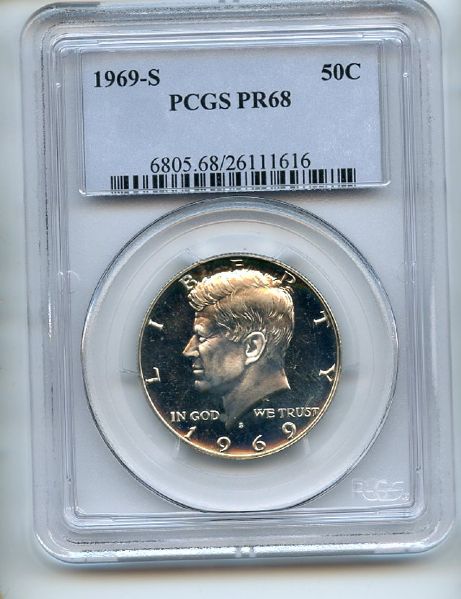 1969 S 50C Kennedy Half Dollar PCGS PR68