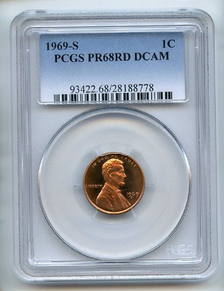 1969 S 1C Lincoln Cent PCGS PR68DCAM