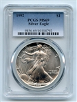 1992 $1 American Silver Eagle 1oz Dollar PCGS MS69