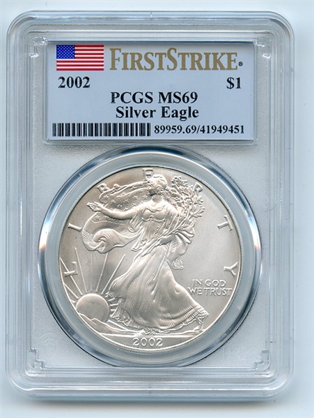 2002 $1 American Silver Eagle 1oz Dollar PCGS MS69 First Strike