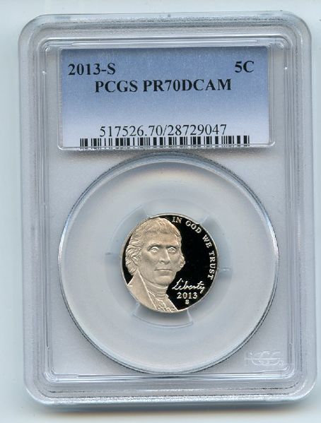 2013 S 5C Jefferson Nickel PCGS PR70DCAM