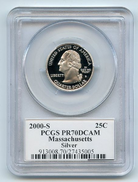 2000 S 25C Silver Massachusetts Quarter PCGS PR70DCAM