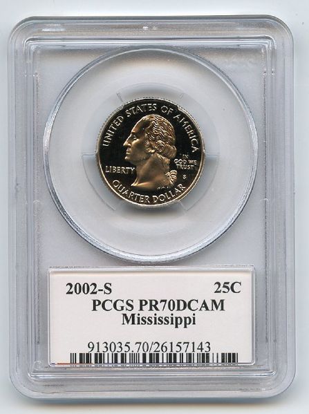 2002 S 25C Clad Mississippi Quarter PCGS PR70DCAM