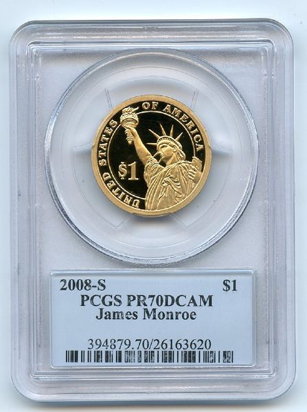 2008 S $1 James Monroe Dollar PCGS PR70DCAM