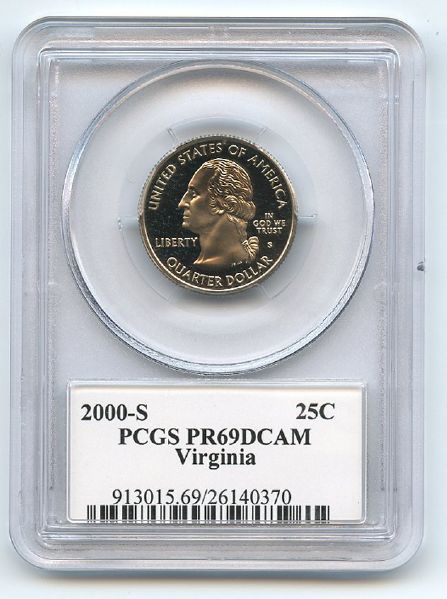 2000 S 25C Clad Virginia Quarter PCGS PR69DCAM