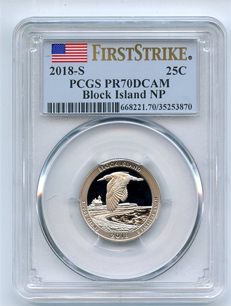 2018 S 25C Clad Block Island Quarter PCGS PR70DCAM