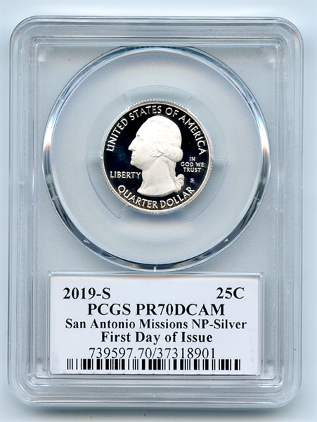 2019 S 25C Silver San Antonio Quarter PCGS PR70DCAM FDOI Thomas Cleveland Arrows