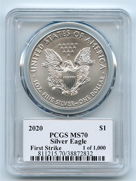 2020 $1 American Silver Eagle 1oz PCGS MS70 FS 1 of 1000 Thomas Cleveland Arrows