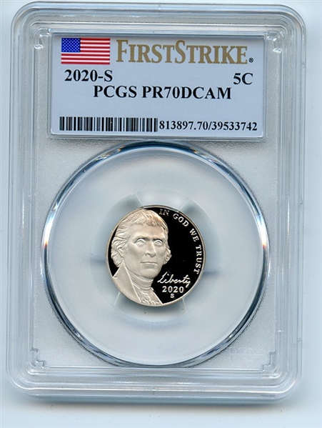 2020 S 5C Jefferson Nickel PCGS PR70DCAM First Strike