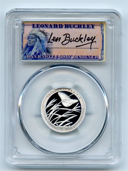2020 S 25C Silver Tallgrass Prairie Quarter PCGS PR70DCAM FS Leonard Buckley