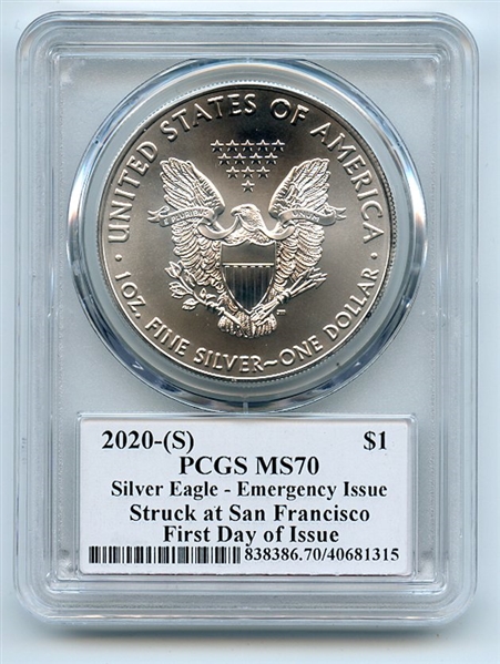 2020 (S) $1 Silver Eagle Emergency Issue PCGS MS70 FDOI Thomas Cleveland Arrows