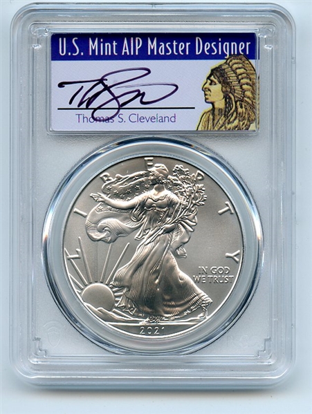 2021 $1 American Silver Eagle 1oz PCGS MS70 FS 1 of 1000 Thomas Cleveland Native