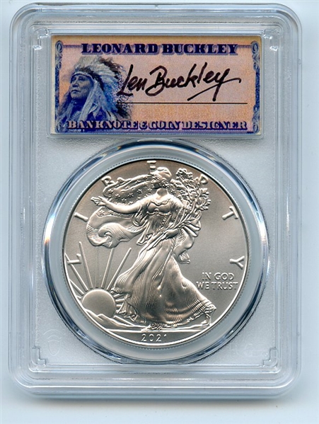 2021 $1 American Silver Eagle 1oz PCGS MS70 FS 1 of 1000 Leonard Buckley