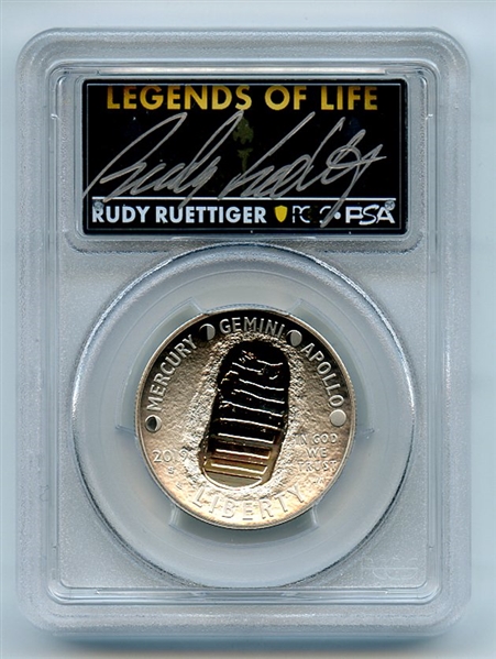 2019 S 50C Apollo 11 Commemorative PCGS PR70DCAM Legends of Life Rudy Ruettiger