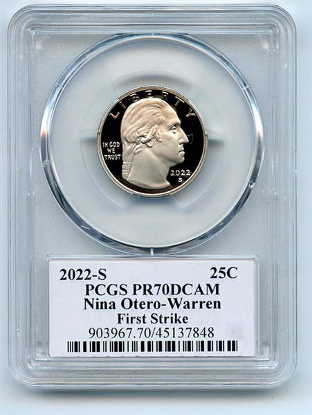 2022 S 25C Clad Nina Otero-Warren Quarter PCGS PR70DCAM FDOI Leonard Buckley
