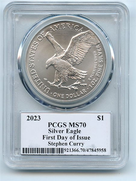 2023 $1 American Silver Eagle 1oz PCGS MS70 FDOI Legends of Life Stephen Curry