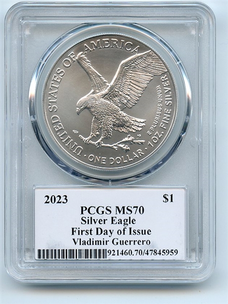 2023 $1 American Silver Eagle 1oz PCGS MS70 FDOI Legends of Life Vlad Guerrero