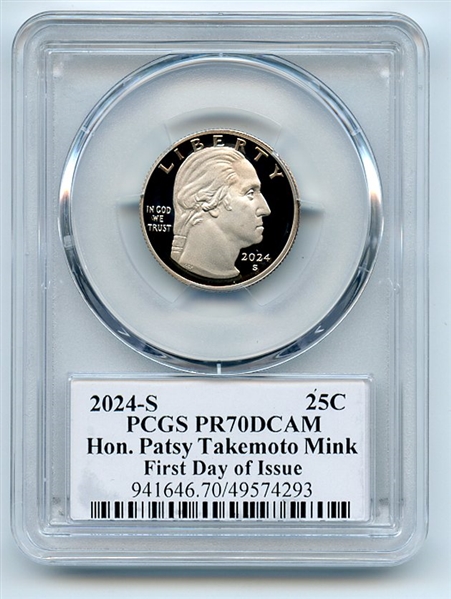 2024 S 25C Clad Patsy Takemoto Mink Quarter PCGS PR70DCAM FDOI Cleveland Native