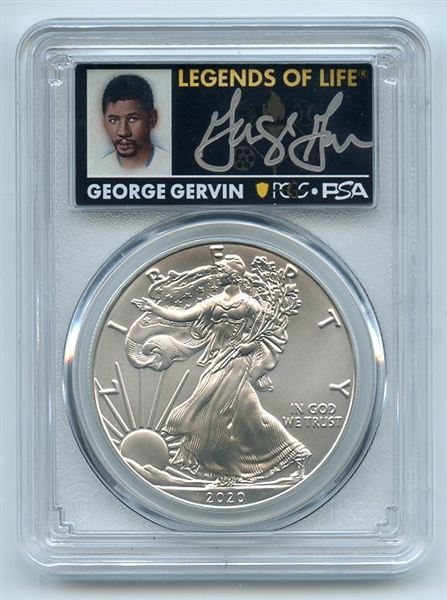 2020 $1 American Silver Eagle PCGS MS70 FDOI Legends of Life George Gervin