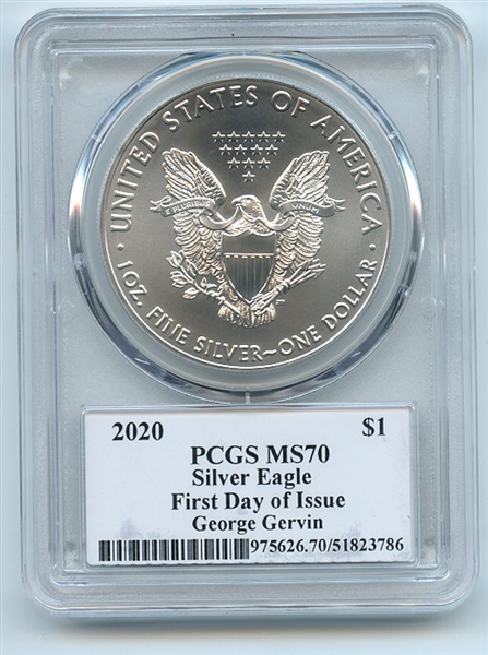 2020 $1 American Silver Eagle PCGS MS70 FDOI Legends of Life George Gervin