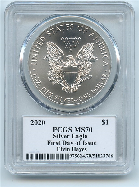 2020 $1 American Silver Eagle PCGS MS70 FDOI Legends of Life Elvin Hayes
