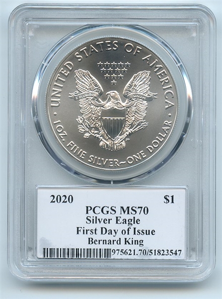 2020 $1 American Silver Eagle PCGS MS70 FDOI Legends of Life Bernard King