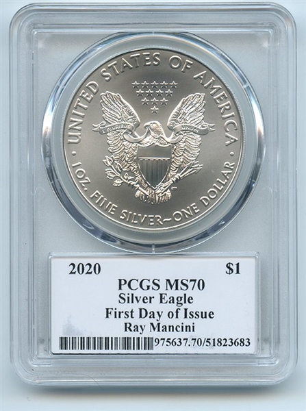 2020 $1 American Silver Eagle PCGS MS70 FDOI Legends of Life Ray Mancini