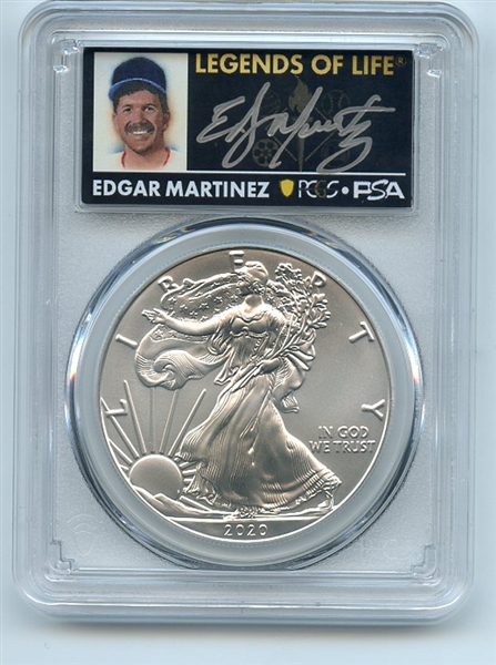 2020 $1 American Silver Eagle PCGS MS70 FDOI Legends of Life Edgar Martinez