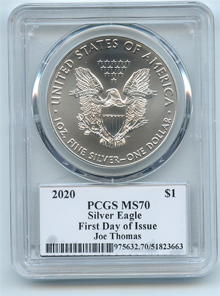 2020 $1 American Silver Eagle PCGS MS70 FDOI Legends of Life Joe Thomas