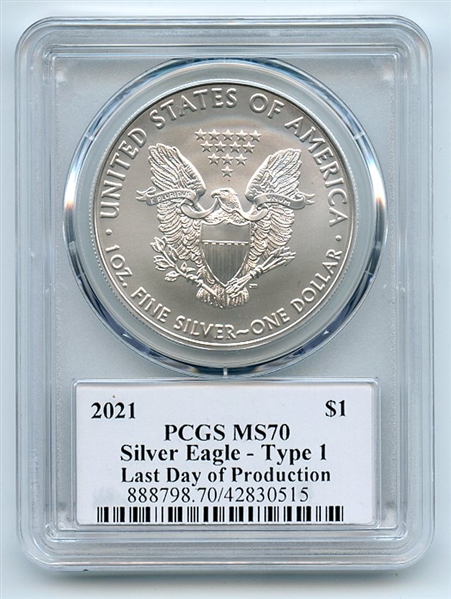 2021 $1 Silver Eagle T1 Last Day Production PCGS MS70 Thomas Cleveland Arrows