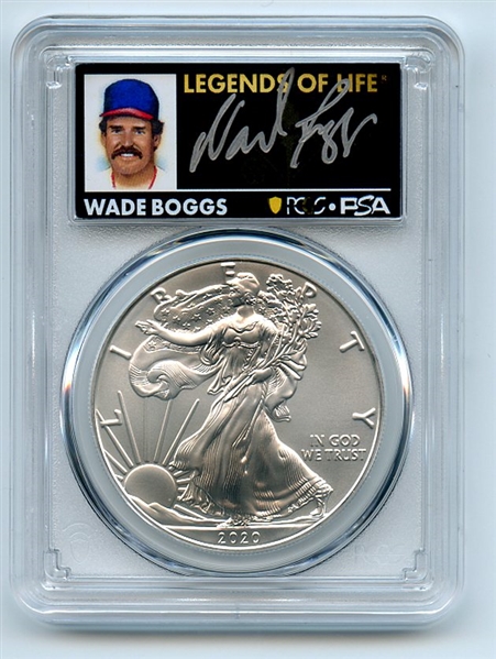 2020 $1 American Silver Eagle 1oz PCGS MS70 FS Legends of Life Wade Boggs
