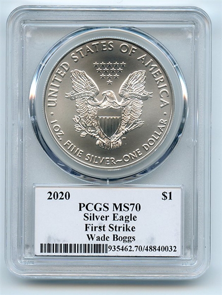 2020 $1 American Silver Eagle 1oz PCGS MS70 FS Legends of Life Wade Boggs