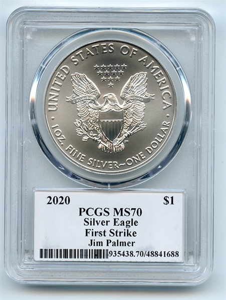 2020 $1 American Silver Eagle 1oz PCGS MS70 FS Legends of Life Jim Palmer