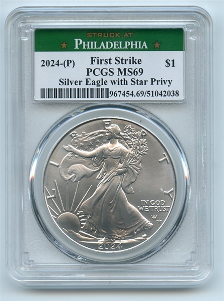 2024 (P) Star Privy $1 American Silver Eagle PCGS MS69 First Strike