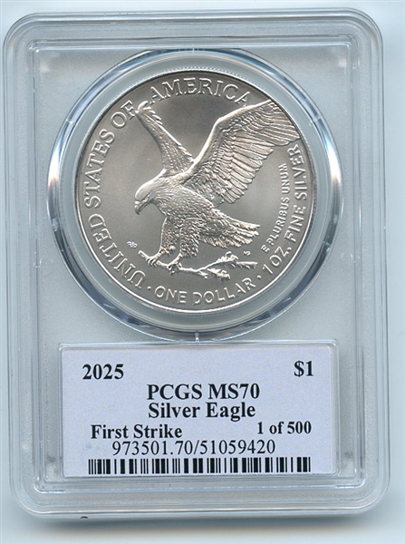 2025 $1 American Silver Eagle PCGS MS70 FS Thomas Cleveland Native 1 of 500