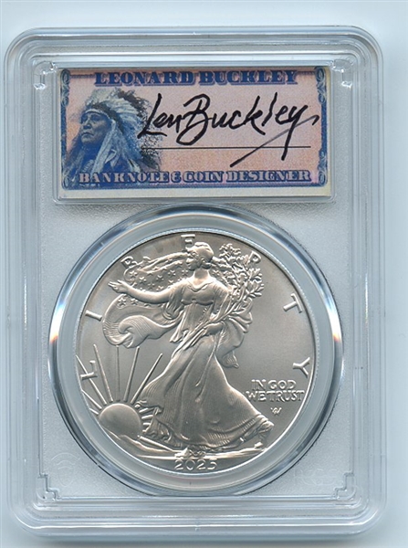 2025 $1 American Silver Eagle PCGS MS70 FS Leonard Buckley 1 of 500