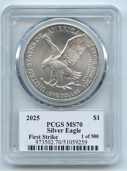 2025 $1 American Silver Eagle PCGS MS70 FS Leonard Buckley 1 of 500