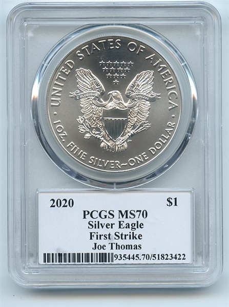 2020 $1 American Silver Eagle PCGS MS70 FS Legends of Life Joe Thomas