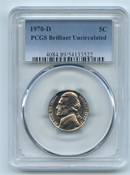 1970 D 5C Jefferson Nickel PCGS Brilliant Uncirculated BU
